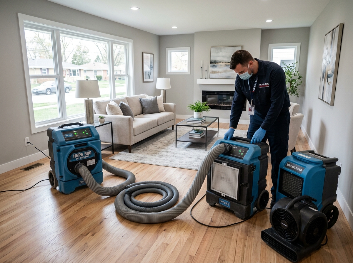 Fire damage soot cleanup and smoke remediation equipment