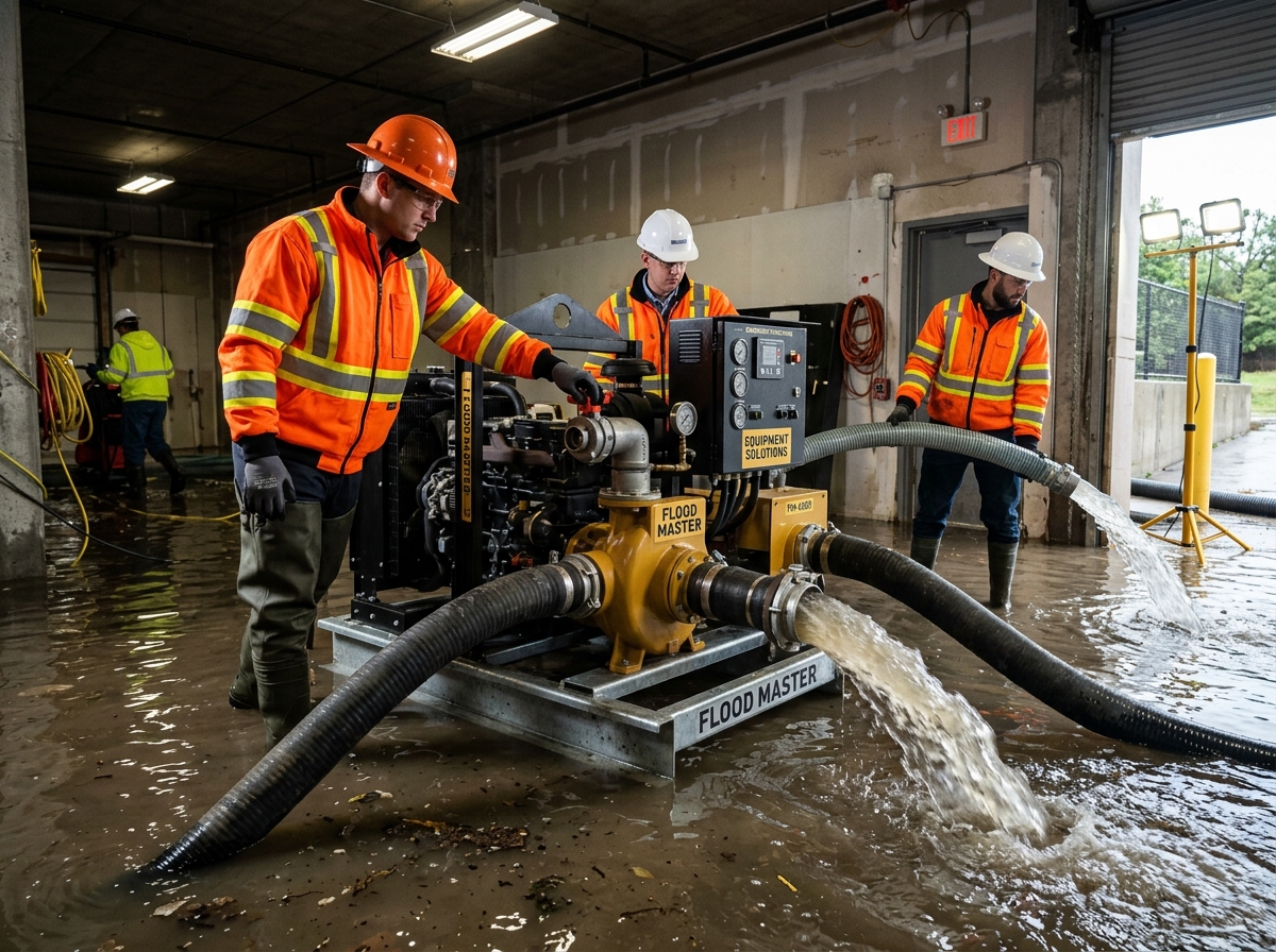 Flood emergency water extraction pumps and hazard containment